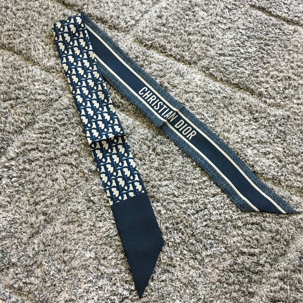 Dior Oblique Mitzah Scarf Navy Blue Silk Twill